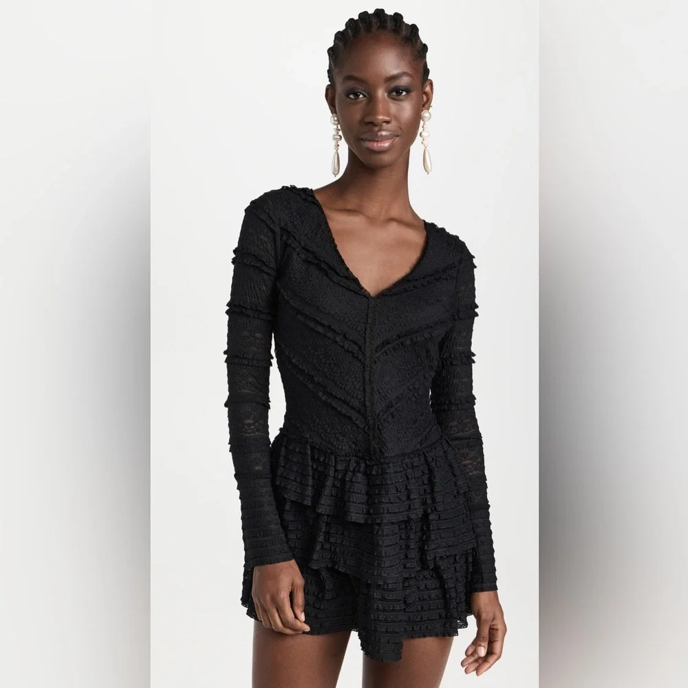 Loveshackfancy Black Textured Boreno Mini Dress New Size Small